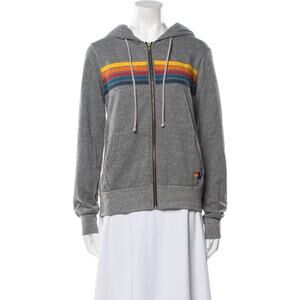 Aviator Nation Striped Bomber Jacket Hoodie - S Gray